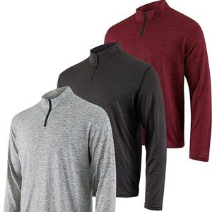 REAL ESSENTIALS 3 Pack Mens Poli/Span 1/4 Zip Active Top Size XL